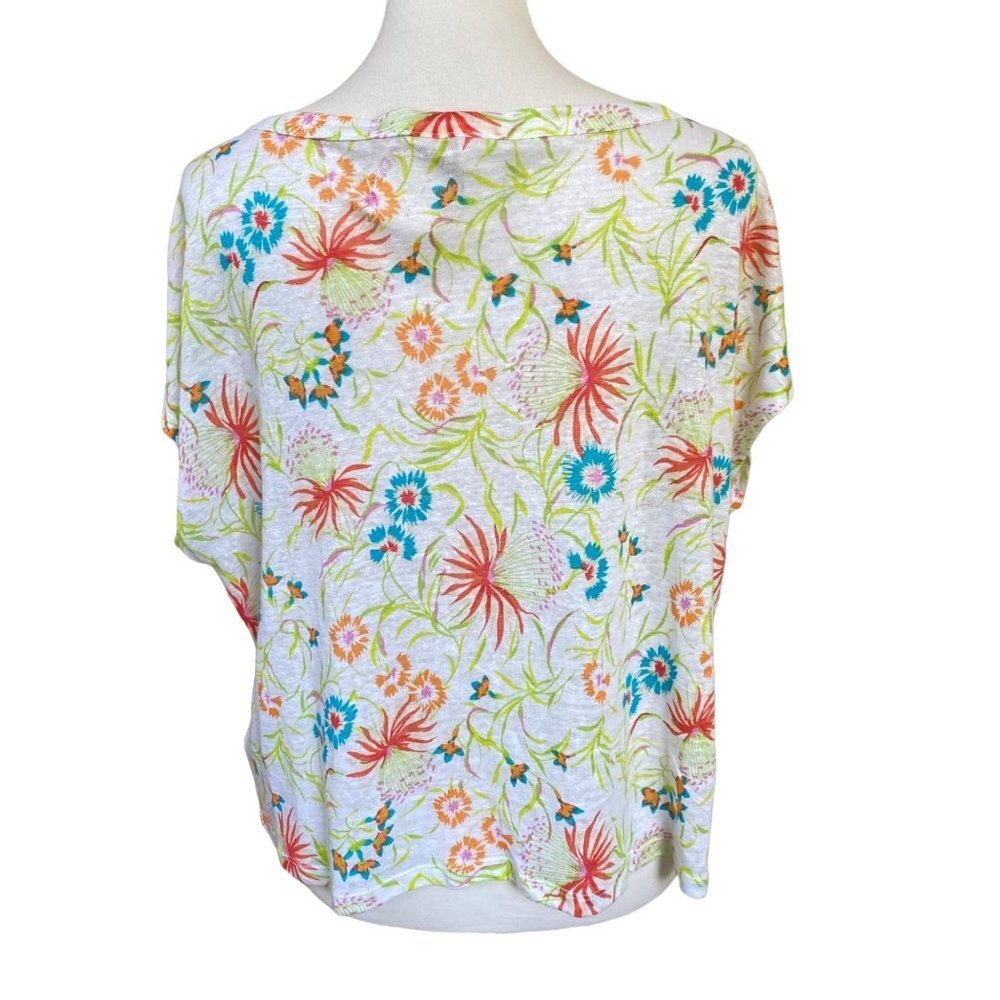 Joie Womens Top Size Large Linen Short Sleeve Tee Shirt Floral Lightweight New - Picture 5 of 12